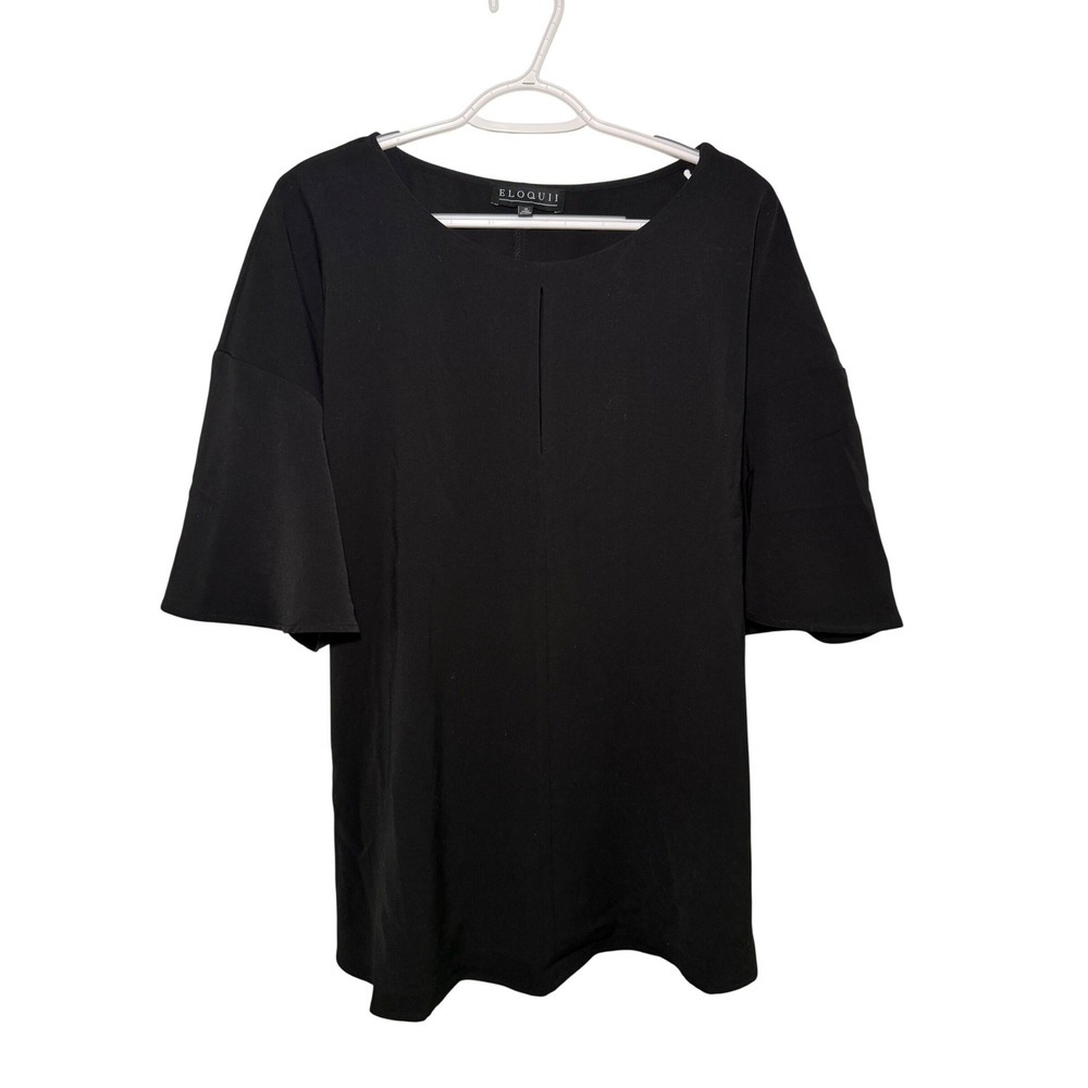 ELOQUII Black Bell Sleeve Tie‎ Back Top Tunic Shirt Womens 18 Career Minimalist